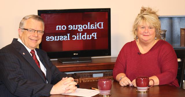 Dr. John Chowning, vice president for church and external relations and executive assistant to the president of Campbellsville University, right, interviews Kelly Gunning of Lexington, director of advocacy and public affairs with the National Alliance on Mental Illness, for his “Dialogue on Public Issues” show. 